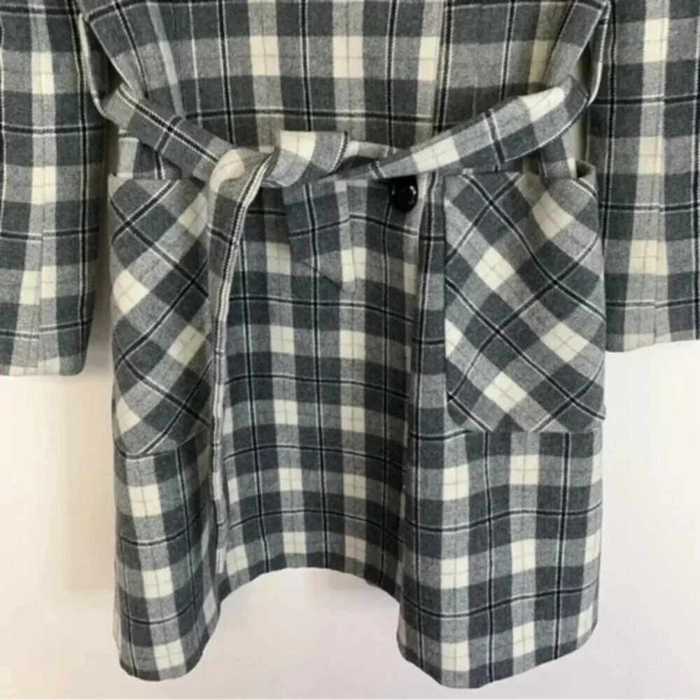 Dolce & Gabbana Vintage Wool Grey Check Plaid Belted Coat 8 - Picture 14 of 16